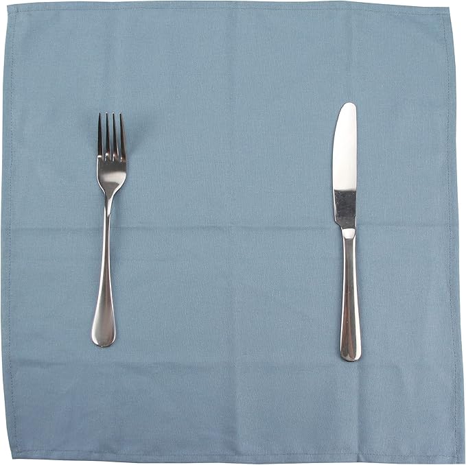 Solid Color Polyester Linen Blended Thin Dinner Cloth Napkins - Set of 12 (40 x 40 cm) - for Events & Home Use (Airy Blue)