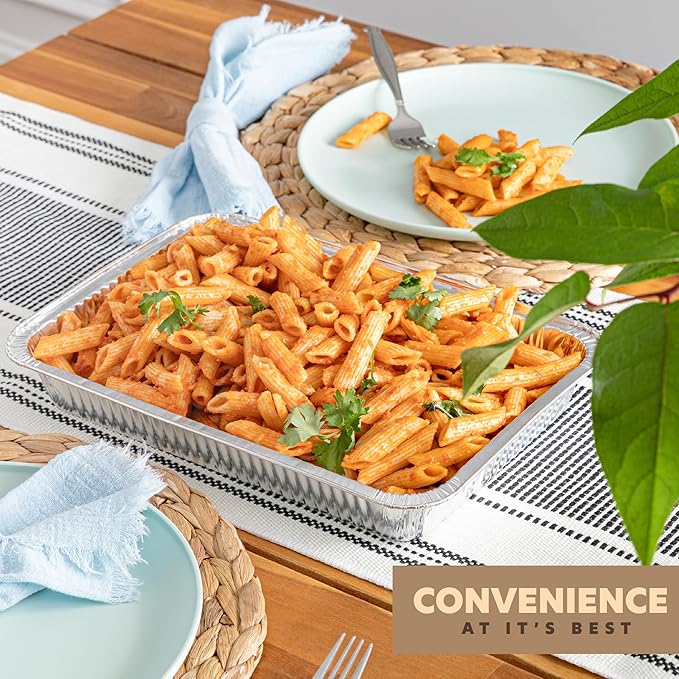 PLASTICPRO 25 Pack Aluminum Pans 12.5'' x 9" Disposable Pans with Covers Heavy Duty 4 lb Foil Pans for Baking and Cooking