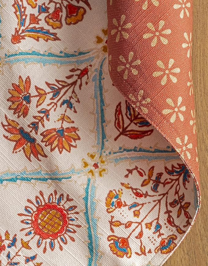 Maison d' Hermine Placemats Set of 4 100% Cotton Washable Cloth Place Mats, Reusable Table Mats for Thanksgiving Christmas Decorations Kitchen Dining Party Wedding Restaurant (Romane, 13" x 19")