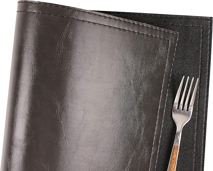 Waterproof PU Placemats, Faux Leather Dinging Table Mat, Set of 4, Easy to Wipe Off Scrub Vinyl Mat, Heat & Stain Resistant for Office Conference Table, Home Decor G Graphite Grey