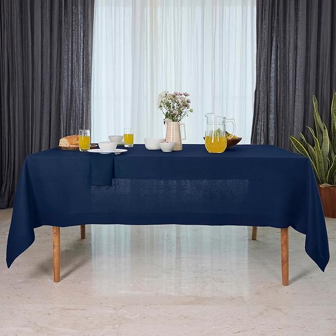 D'Moksha Homes Navy Blue Linen Tablecloth 54 x 72 Inch - 100% Pure Linen Tablecloth for Rectangle Tables - Machine Washable Table Cloth for Fall, Autumn and Halloween