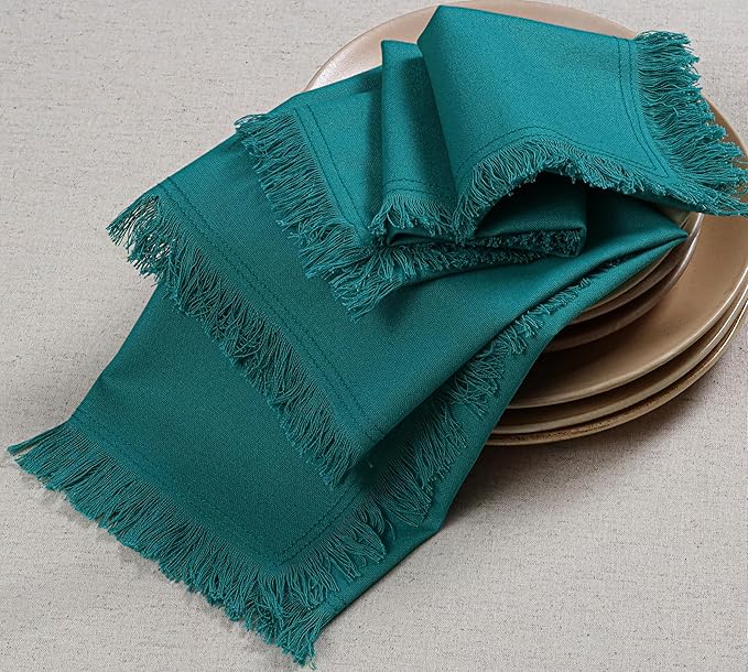 Bedding Craft Cotton Cloth Dinner Napkins Set of 12 – 18x18 Funfare with Frayed Selvedge Edges – Machine Washable Fabric Napkins for Weddings, Baby Showers, Parties & Everyday Dining