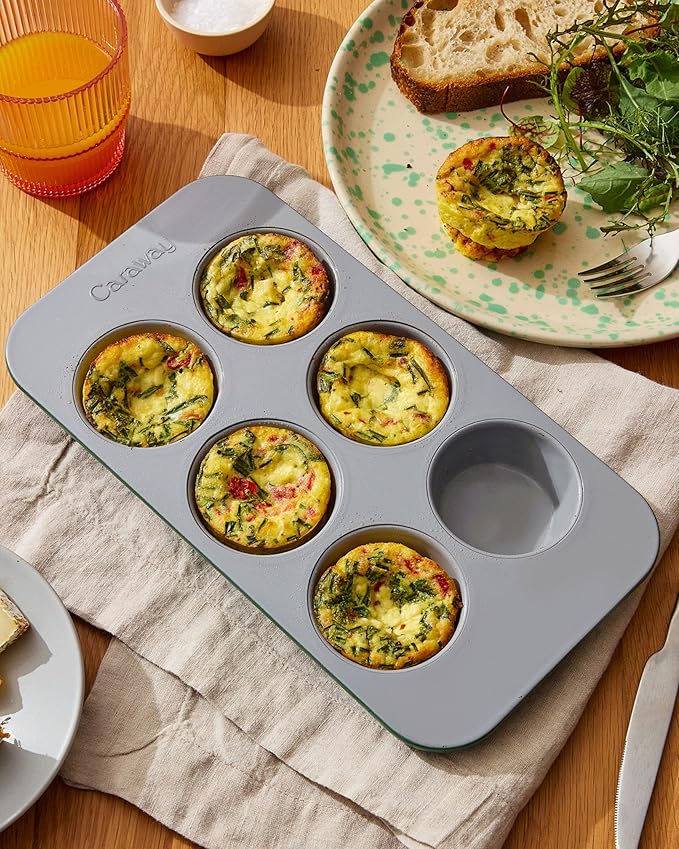 Caraway Nonstick Ceramic 6 Cup Muffin Pan Duo – Non-Toxic, PTFE & PFOA Free – Oven Safe – Aluminized Steel Core – Small Muffin Pan for Baking Cupcakes, Muffins & More - Cream