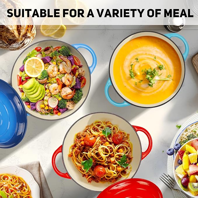 5QT Enameled Cast Iron Bread Oven with Proofing Basket for Sourdough Bread Baking, Bread Making Supplies Tools,Heavy-Duty Cookware for Braising, Stews, Roasting, Bread Baking (Teal)