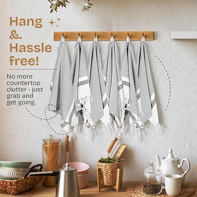 Black Turkish Kitchen Towels 16x26 Inch, 3 Pack, 100% Cotton, Ultra Absorbent, Soft, Fast Dry, Machine Washable, Dish Towel with Tassels for Drying Dishes, Cleaning, Everyday Use