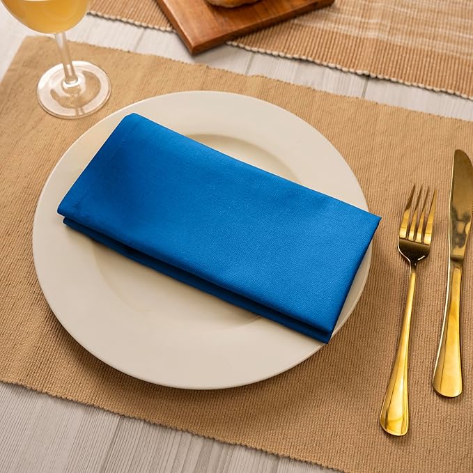 Blue Needles Solid Cloth Napkins Set of 6 Royal Blue 100% Cotton Dinner Napkins 18x18 inches - Soft, Reusable, Absorbent & Washable Fall Thanksgiving Linen, Ideal for Events, Parties & Everyday Use