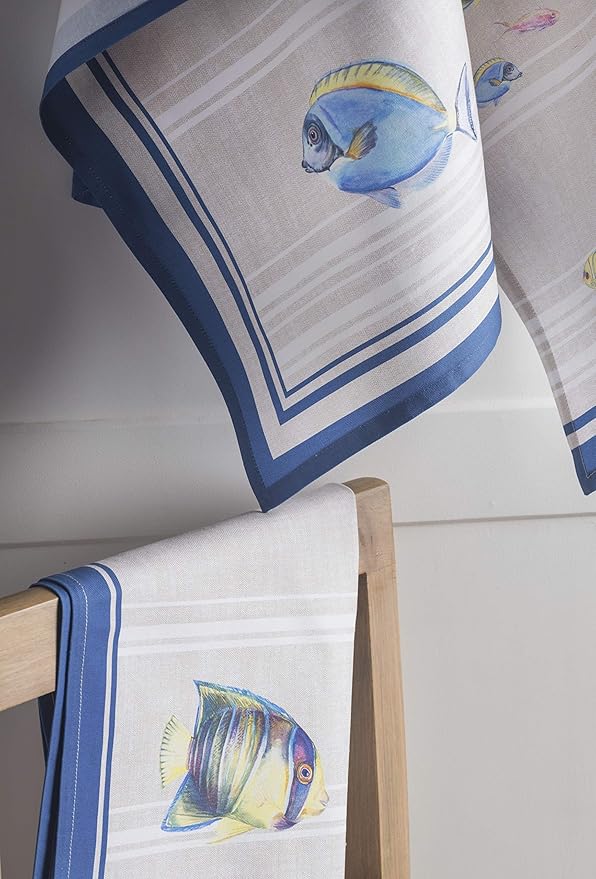 Maison d' Hermine Kitchen Towels Set of 3 100% Cotton 27.50" x 20" Reusable Cloth Tea Dish Towels Absorbent with Hanging Loop for Kitchen, Home, Dining, Cocktail Parties Spring/Summer (Poisson)