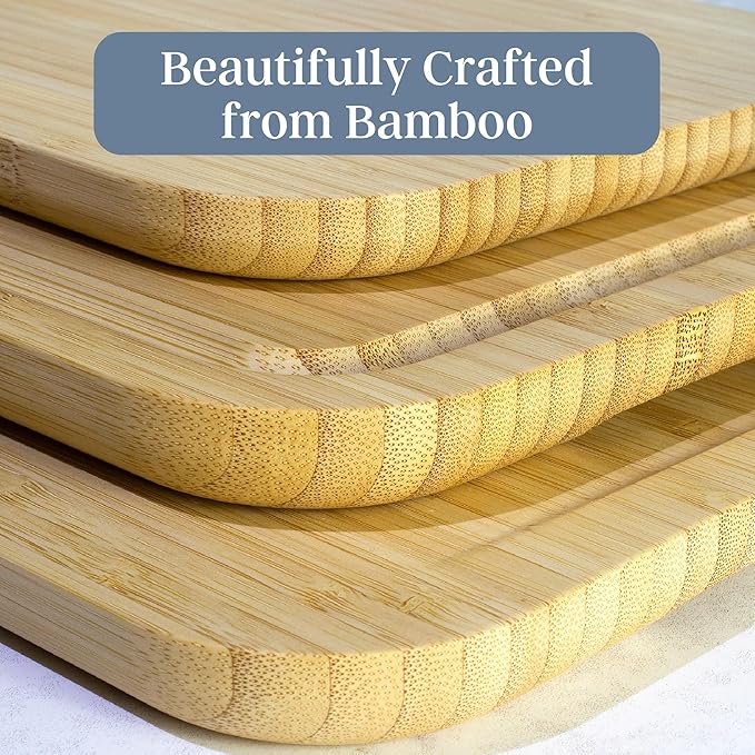 Totally Bamboo 3-Piece Cutting Board Set – Bamboo Wood Cutting Boards in Large, Medium, and Small Sizes with Juice Groove and Collection Well – Elegant Kitchen Chopping Boards with Curved Edges