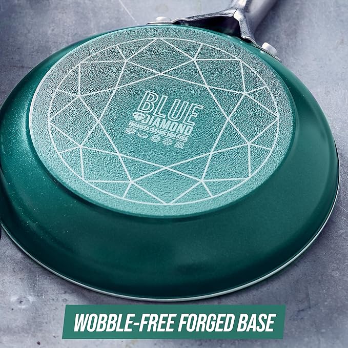 Blue Diamond 20 Piece Cookware and Bakeware Set, Diamond Infused PFAS-Free Ceramic Nonstick Pots and Pans, Durable Nontoxic Metal Utensil Safe & Scratch Resistant, Dishwasher & Oven Safe, Green