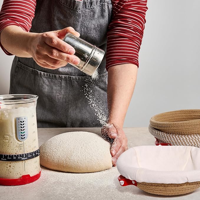 KneadAce Cotton Rope Banneton Bread Proofing Basket Set, 2 x Round Bread Basket with Liners & Covers for Artisan Bread Baking, Sourdough Bread Baking Supplies