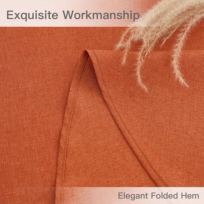 maxmill Round Linen Textured Fall Tablecloth Spill-Proof Wrinkle Free Table Cloth for Circular Table Cover, Halloween Tablecloths, Dining Room Harvest Thanksgiving Pary Holiday Dinner, 70 Inch, Rust