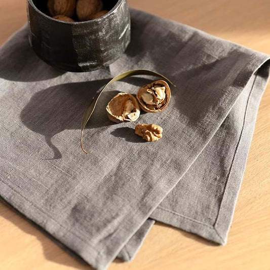 Linen Dinner Napkins 18 x 18 Inch - 100% Flax Linen Napkins - Stone Washed Pure Linen Cloth Napkins (Ash Grey, 18" x 18"(Set of 4))