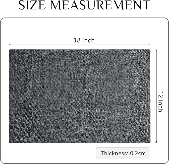 Softalker Faux Linen Placemats Set of 12-12 x 18 Inch, Heat Resistant Double Layered Durable Burlap Farmhouse Place Mats, Non-Slip Washable Rustic Table Mats for Dining, Kitchen, Party（Dark Grey