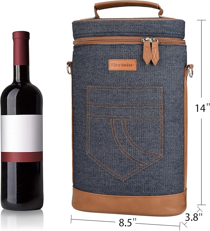 Tirrinia 2 Bottle Wine Gift Tote Carrier - Leakproof & Insulated Padded Versatile Wine Cooler Bag for Travel, BYOB Restaurant, Wine Tasting, Party, Dinner, Gift for Wine Lovers, Dark Blue