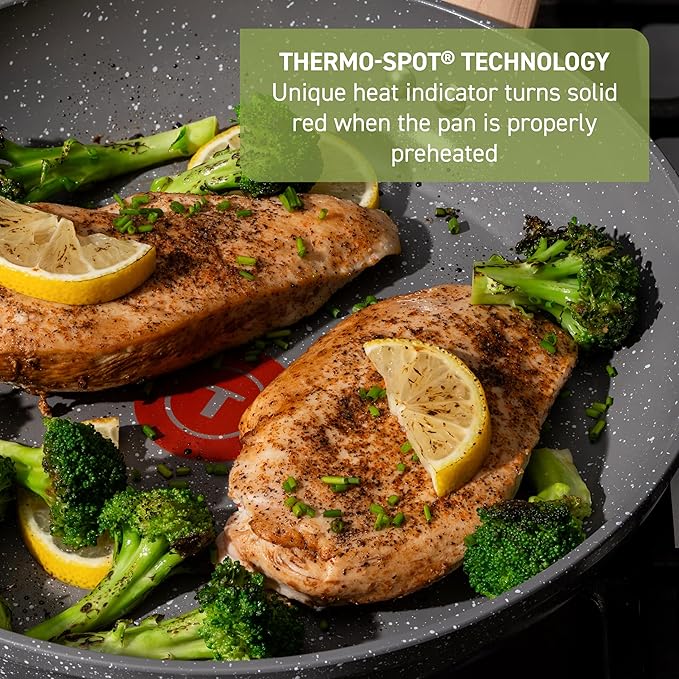 T-fal Revive Ceramic Cookware Sets, Pots and Pans Set Nonstick, (12 pieces), Ceramic Non stick Coated, Frying Pan, Oven Safe Up To 350°F, Grey Granite