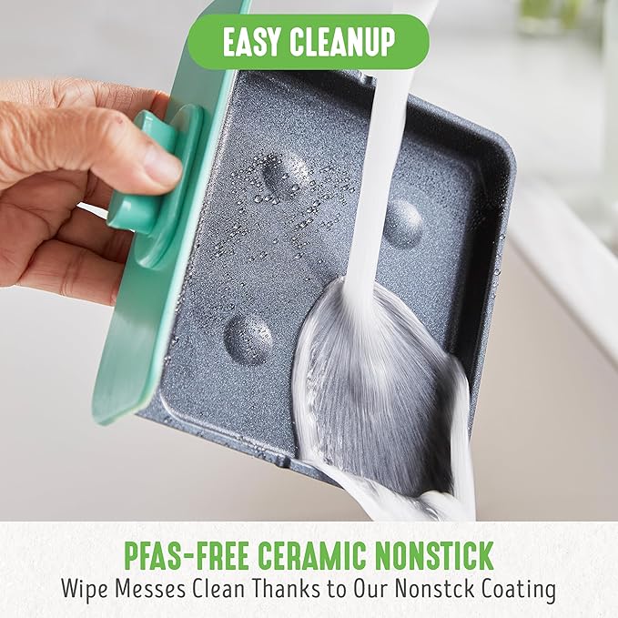 GreenLife 3-in-1 Breakfast Maker Station, Healthy Ceramic Nonstick Dual Griddles for Eggs Meat Sausage Bacon Pancakes and Breakfast Sandwiches, 2 Slice Toast Drawer, Easy-to-use Timer, Turquoise