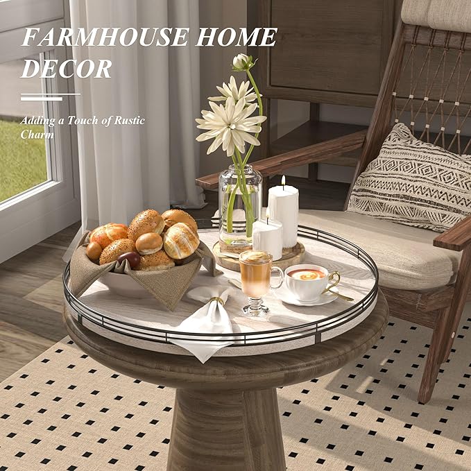 18" Lazy Susan Wood Turntable Organizer for Kitchen Decor, Farmhouse Round Wooden Lazy Susan Organization and Storage for Cabinet, Dining Table, Pantry, Bathroom, Countertop, Centerpiece, Home Decor