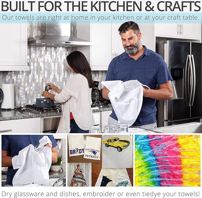 Aunti Em's Kitchen Flour Sack Dish Towels - Natural Cotton for Embroidery and Drying Glass, Hand, Dinnerware - Plain, Thick, Zero-Lint, Highly Absorbent - Set of 12, 27 x 27 Inch, Navy Blue