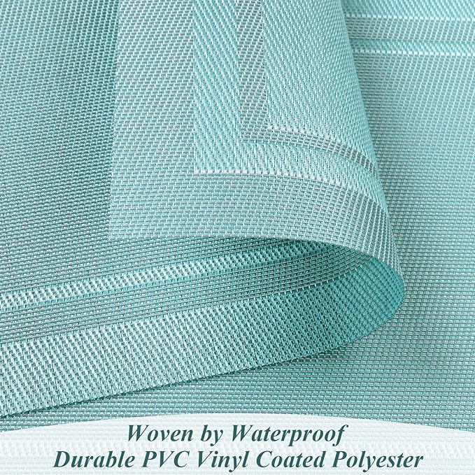 SHACOS Woven Vinyl Placemats Set of 6 Wipe Clean Place Mats for Dining Table Heat Resistant PVC Weave Table Mats Indoor Outdoor (6, Frame Light Turquoise)
