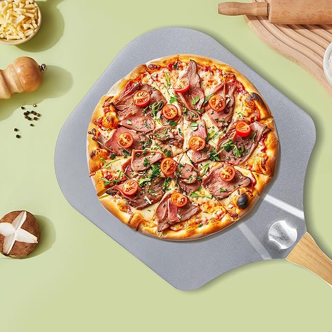 12 inch Metal Pizza Peel, HIA Aluminum Pizza Spatula Paddle Shovel with Foldable Wooden Handle, Great for Oven and Homemade Pizza