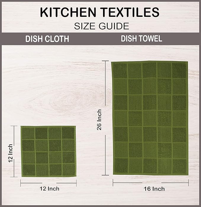 AMOUR INFINI Dish Cloths for Washing Dishes Set of 8 - Highly Absorbent, Super Soft Kitchen Dishcloths - Reusable Quick Dry Dish Rags for Cleaning & Drying Kitchen Linens (12x12 Inch - Green)