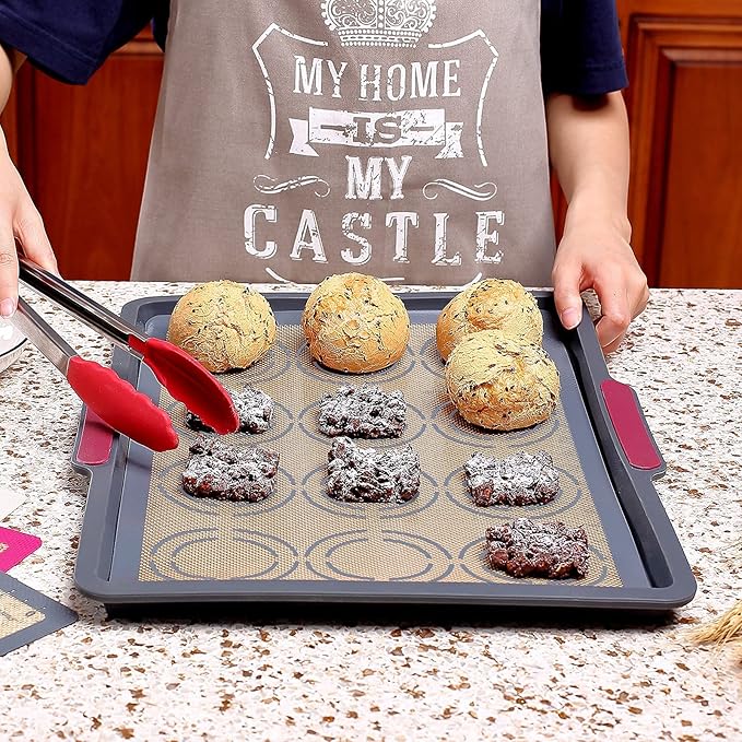 Silicone Baking Mat Set of 4, GUANCI Grade Food Baking mats Non-Stick Reusable Pizza Bakeware Mat for Making Macaroon, Pizza, Cookie, Pastry, Bread, Bun(Grey)