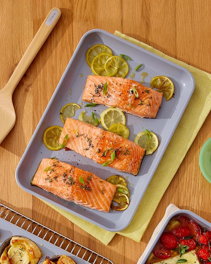 Caraway Nonstick Ceramic Small Baking Sheet Duo (9x13”) – Non-Toxic, PTFE & PFOA Free – Oven Safe – Aluminized Steel Core – Mini Sheet Pan for Baking, Roasting & More - Black