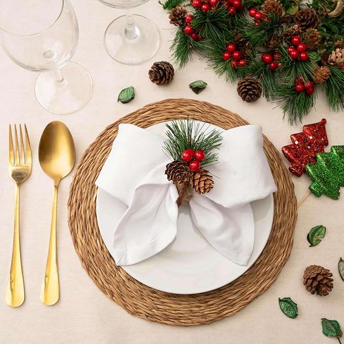 Blue Needles Solid Cloth Napkins Set of 12 White 100% Cotton Dinner Napkins 18x18 inches - Soft, Reusable, Absorbent & Washable Fall Thanksgiving Linen, Ideal for Events, Parties & Everyday Use