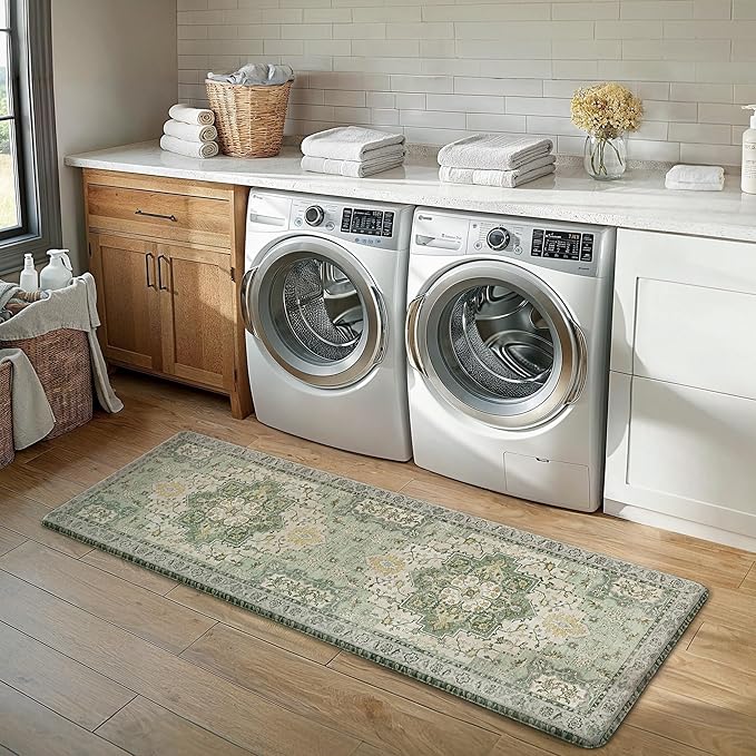 GENIMO Kitchen Mats for Floor, Washable Anti Fatigue Mat for Cushioned, 23.6"x71", Waterproof Kitchen Rugs, Non Slip Comfort Standing Mat Rug for Home, Sink, Laundry, Light Green