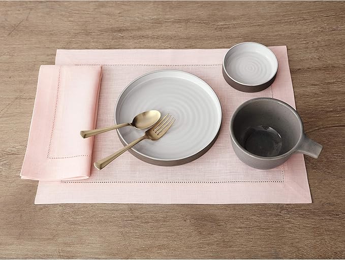 Solino Home Pink Linen Napkins Set of 4-100% Pure Linen Hemstitch Dinner Napkins 20 x 20 Inch - Classic Hemstitch