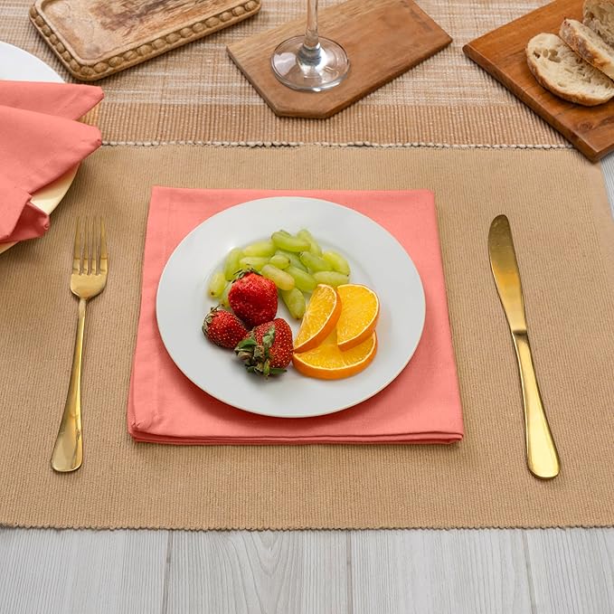 Blue Needles Solid Cloth Napkins Set of 12 Salmon 100% Cotton Dinner Napkins 18x18 inches - Soft, Reusable, Absorbent & Washable Fall Thanksgiving Linen, Ideal for Events, Parties & Everyday Use