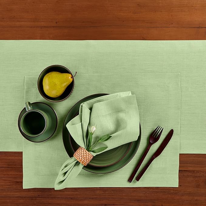 Solino Home Linen Napkins Set of 4-100% Pure Linen Laurel Green Dinner Napkins Cloth 20 x 20 Inch for Fall, Autumn, Thanksgiving - Fete, Handcrafted and Machine Washable
