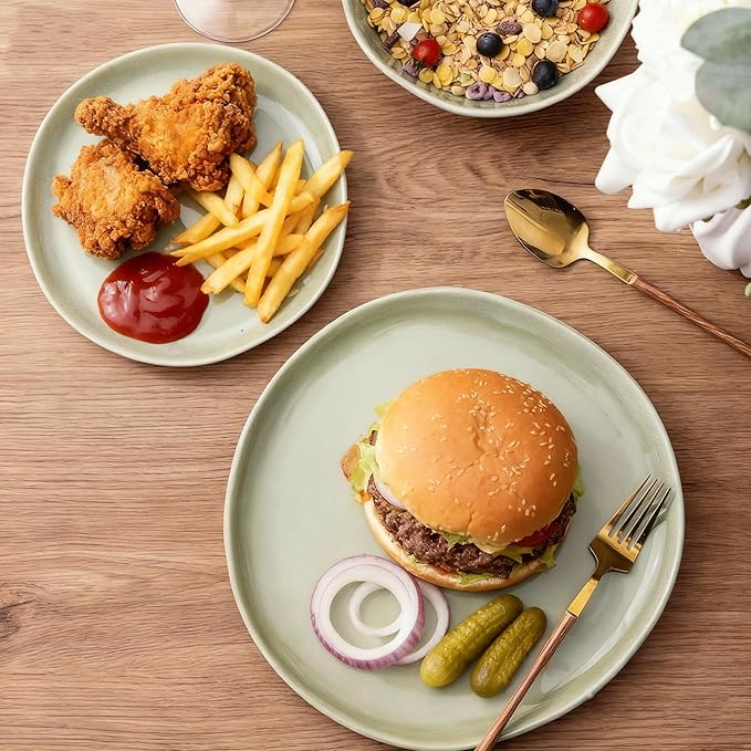 AmorArc Ceramic Dinnerware Sets,Handmade Reactive Glaze Stoneware Plates and Bowls Set,Highly Scratch Resistant | Dishwasher & Microwave Safe,Service for 6 (18pc)