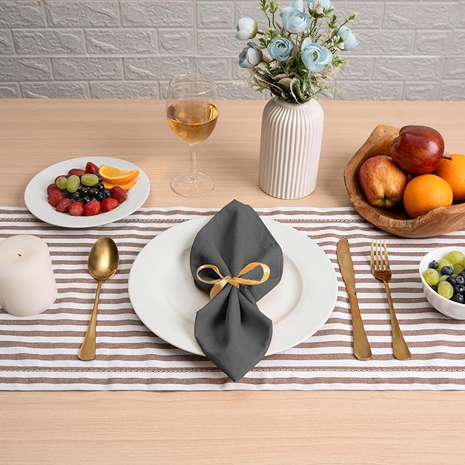 Blue Needles Solid Cloth Napkins Set of 12 Grey 100% Cotton Dinner Napkins 18x18 inches - Soft, Reusable, Absorbent & Washable Fall Thanksgiving Linen, Ideal for Events, Parties & Everyday Use