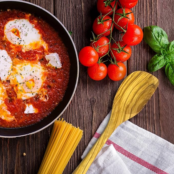 WONDERFUL 13.5 Inch Long Olive Wood Corner Spoon, Wooden Spoons for Cooking, Healthy Spoon & Spatula, Mixing/Serving, Non-Stick