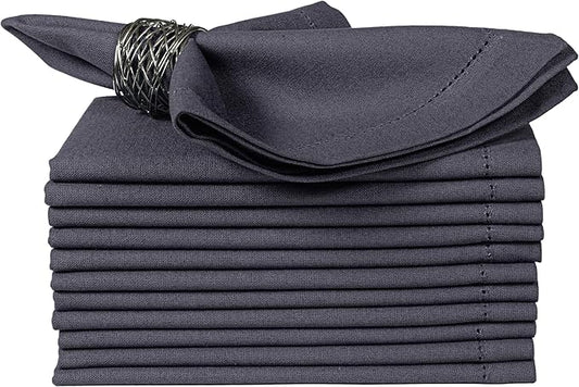 Bedding Craft Cotton Cloth Dinner Napkins Set of 12 – 18x18 Steel Grey with Hemstitched Mitered Corners – Machine Washable Reusable Napkins for Thanksgiving & Christmas