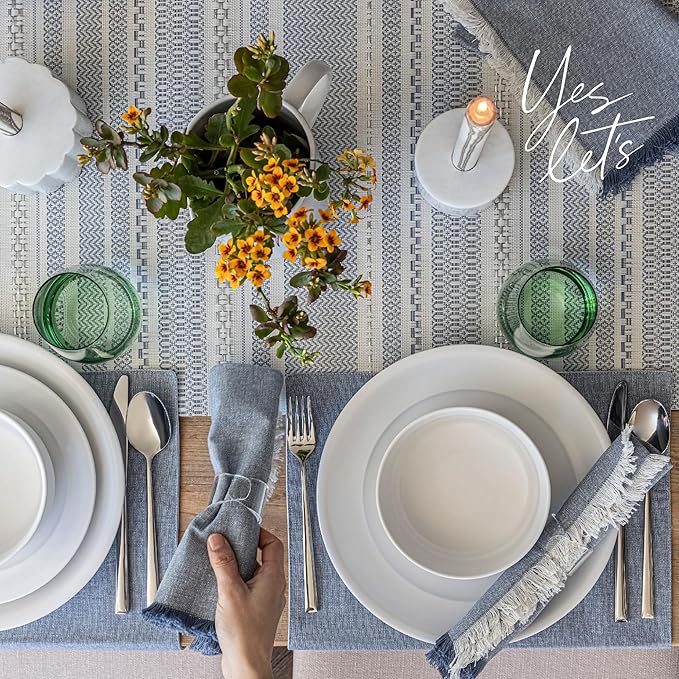 over&back Rim Dinnerware Set - Stoneware Dishes - Comes with 4 Dinner Plates, Salad Plates, Cereal Bowls, and Dinner Bowls - 16-Piece All-Occasion Place Settings - Serves Four - Semi-Matte White