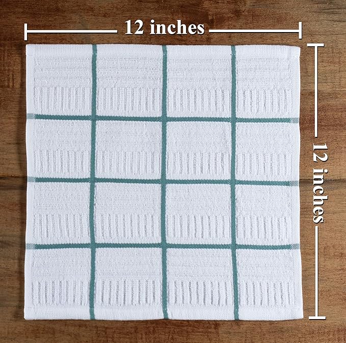 Sticky Toffee Cotton Dishcloths Set of 8, Blue Check, 12 x 12 in, Absorbent Reusable Kitchen and Cleaning Cloths