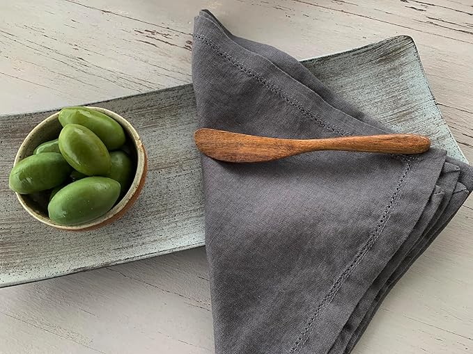 Hemstitched Linen Napkins – 20 Inch x 20 Inch – Stonewashed Pure Linen Cloth Dinner Napkins with Mitered Corners - 100% French Flax – Machine Washable - Set of 4 (Dark Gray)