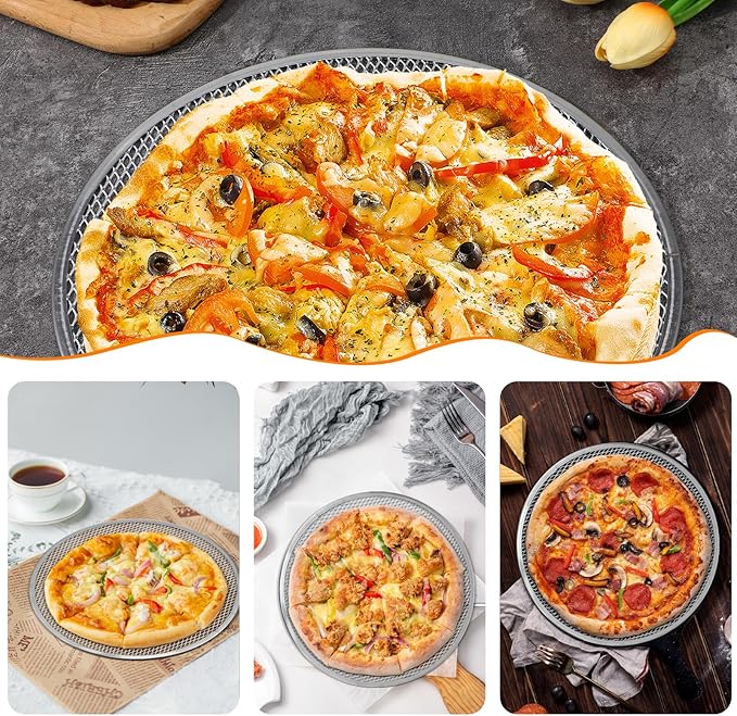 3 Pcs Pizza Screen 12 inch, Aluminum Alloy Mesh Pizza Pan with Holes, Food-Grade Screen for Oven Home Kitchen BBQ Baking Seamless Nonstick Round Baking Tray for Oven