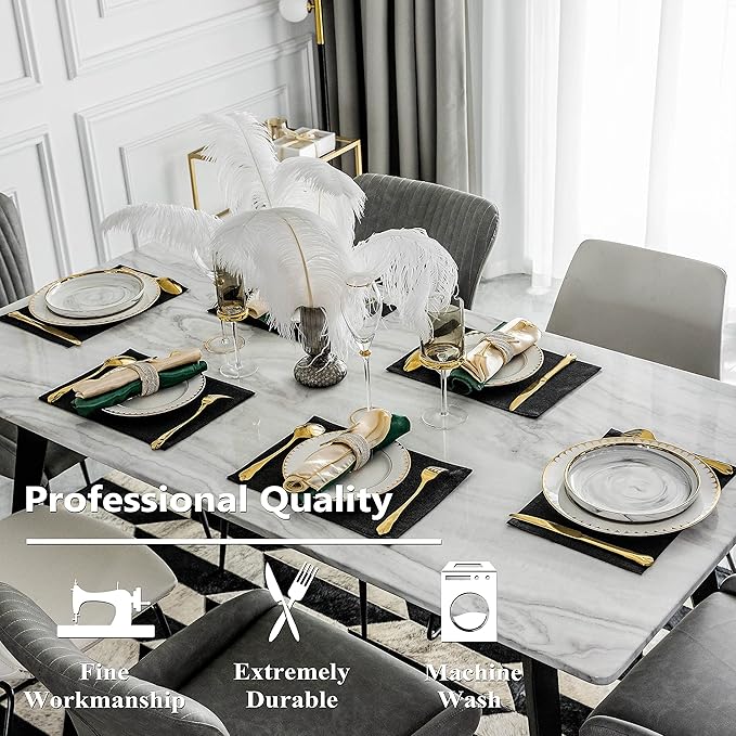 Home Brilliant Black Placemats Set of 4 Heat Resistant Table Mats Cloth Dining Table Place Mats Kitchen Washable Placemat New Year, Black