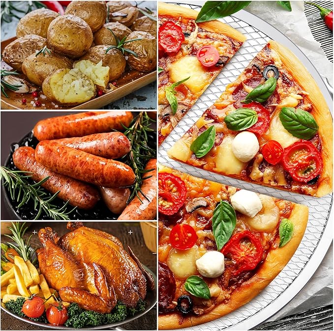 3 Pack Pizza Screen, 12 Inch Pizza Baking Screen, Aluminum Alloy Restaurant Grade Baking Screen for Oven, Round Pizza Crisper Tray, Pizza Mesh Baking Tray for Home Kitchen, BBQ, Seamless