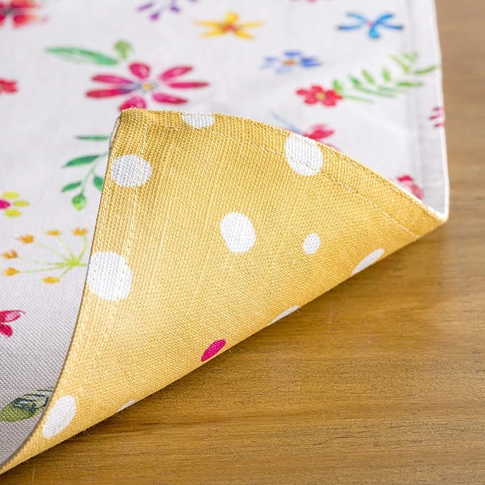 Maison d' Hermine Placemats Set of 4 100% Cotton Washable Cloth Place Mats, Reusable Table Mats for Kitchen Dining Decoration, Party, Restaurant Spring/Summer (Happy Florals - Sweety, 13" x 19")