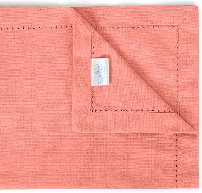 Blue Needles Set of 12 Hemstitch Linen Napkins 100% Cotton Salmon Cloth Dinner Napkins 18x18 inches, Soft, Reusable, Absorbent, Washable, Ideal for Fall Thanksgiving Events, Parties & Everyday Use