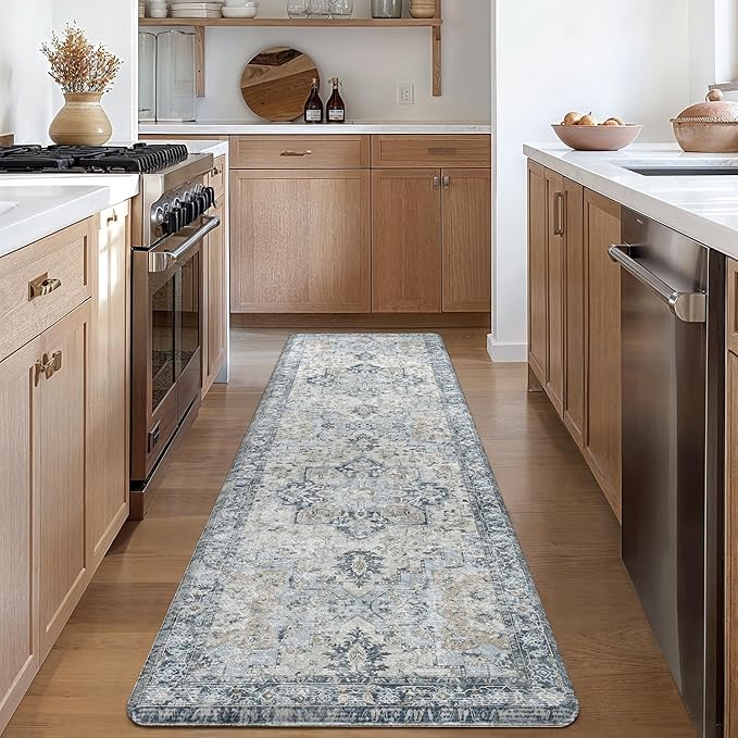 GENIMO Kitchen Mats for Floor, Washable Anti Fatigue Mat for Cushioned,17.3"x59", Waterproof Kitchen Rugs, Non Slip Foam Comfort Standing Mat Rug for Home, Runner, Sink, Office, Laundry, Light Blue