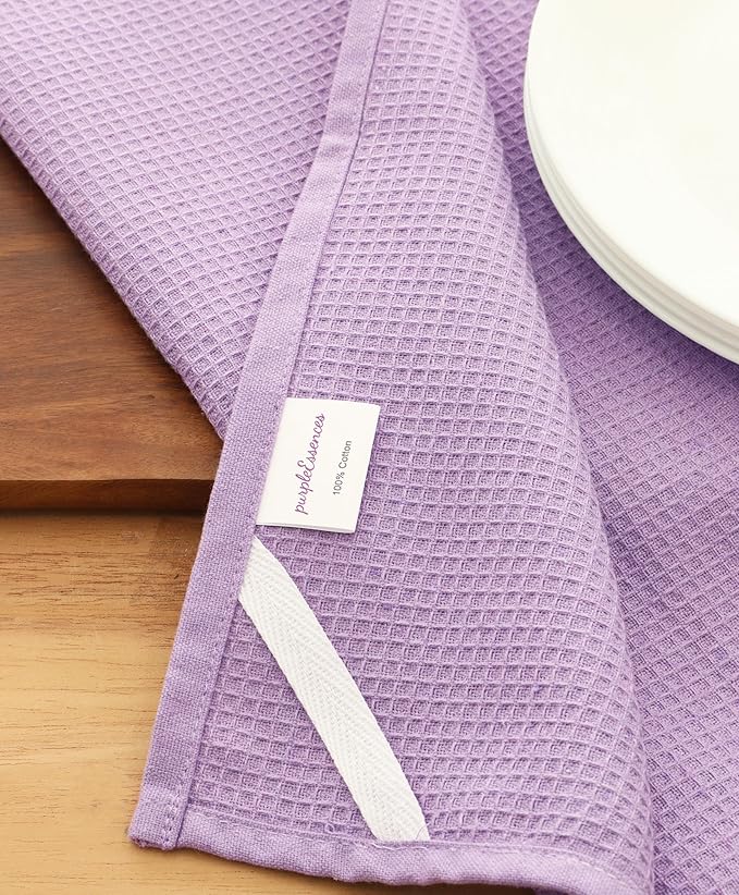 PurpleEssences Waffle Weave Kitchen Towel, 100% Cotton - 15x25 Inches, with Hanging Loop Ultra Soft Absorbent Quick Drying Dish Cloth, Tea and Hand Towels, 6 Pack - Christmas Holiday Winter - Lavender