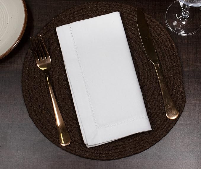 PurpleEssences Set of 12 Hemstitch Cloth Dinner Napkins 100% Cotton - Soft Durable Washable - Ideal for Wedding Fall Thanksgiving - Perfect Everyday Use Table Linen 18x18 - White