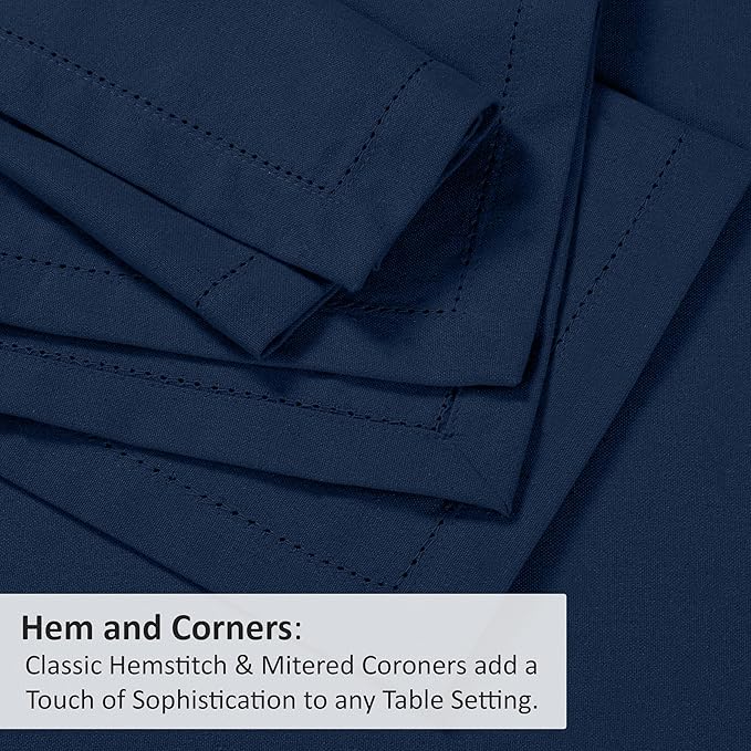 Ruvanti Premium Linen Napkins Set of 4-20x20 Inch, Classic Hemstitch, Mitered Corner Cloth Napkins ‎‎- Soft, Elegant Dinner Napkins Cloth Washable for Weddings, Parties, Everyday Use - Navy