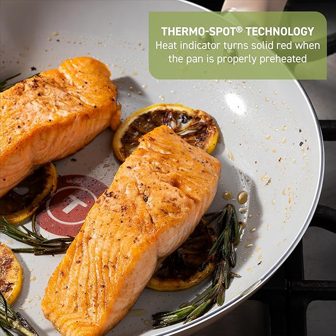 T-Fal Refresh Ceramic Nonstick Cookware Set, 12-Piece Nonstick Cookware, Oven Safe to 350°F, Stockpot, Griddle, Frying Pans, Utensils, Ceramic Pots and Pans Set, Blue