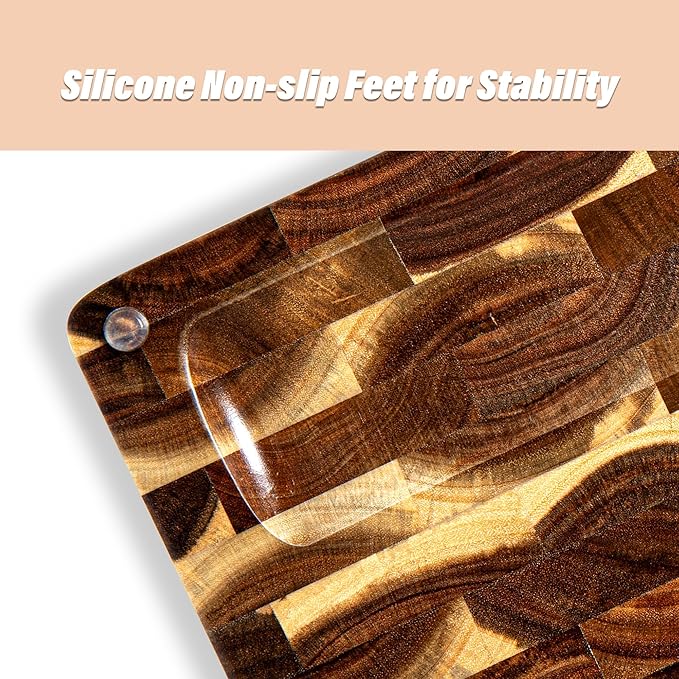 End Grain Butcher Block 15"x11", Premium Acacia Wood Cutting Board with Juice Groove, TJ POP Medium Chopping Board for Kitchen, 1.2" Thick